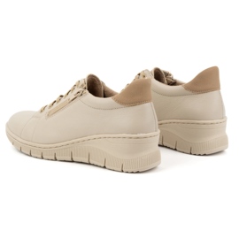 WASAK Zapatos mujer, zapatillas deportivas de piel con cordones y cremallera 0703W, beige 5