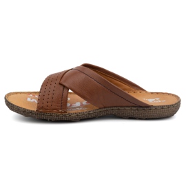 Kampol Chanclas hombre piel cruzada piel 216kam marrón 1