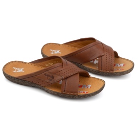 Kampol Chanclas hombre piel cruzada piel 216kam marrón 3