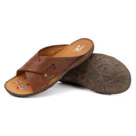 Kampol Chanclas hombre piel cruzada piel 216kam marrón 4