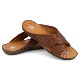 Kampol Chanclas hombre piel cruzada piel 216kam marrón 5