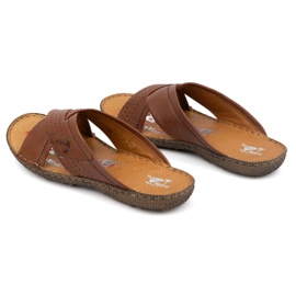 Kampol Chanclas hombre piel cruzada piel 216kam marrón 6
