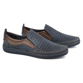 Olivier Mocasines calados de hombre para verano 590MP, azul marino 2