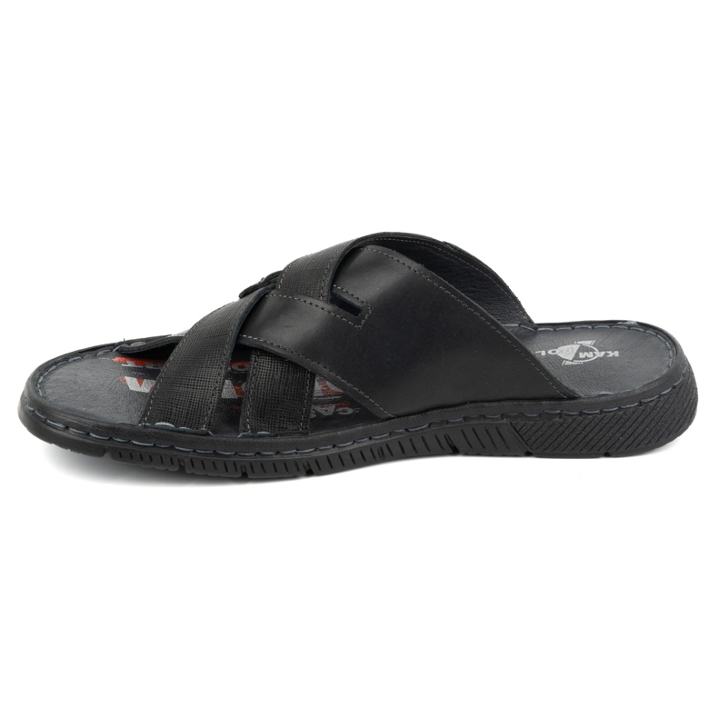 Kampol Chanclas de hombre cruzadas de piel 203KAM, negro 1