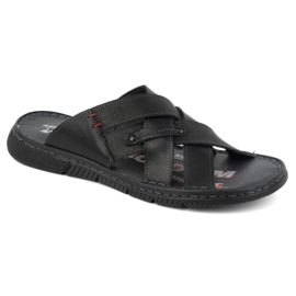 Kampol Chanclas de hombre cruzadas de piel 203KAM, negro 2