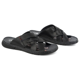 Kampol Chanclas de hombre cruzadas de piel 203KAM, negro 4