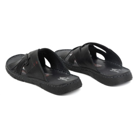 Kampol Chanclas de hombre cruzadas de piel 203KAM, negro 5