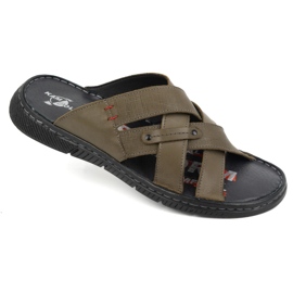 Kampol Chanclas hombre cruzada piel 203KAM oliva verde 3