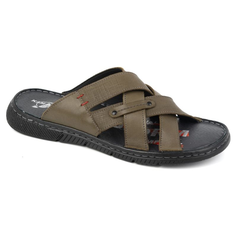 Kampol Chanclas hombre cruzada piel 203KAM oliva verde 1