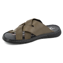 Kampol Chanclas hombre cruzada piel 203KAM oliva verde 2