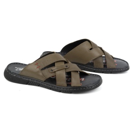 Kampol Chanclas hombre cruzada piel 203KAM oliva verde 4