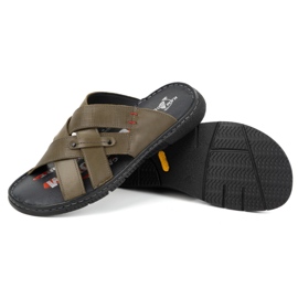 Kampol Chanclas hombre cruzada piel 203KAM oliva verde 5
