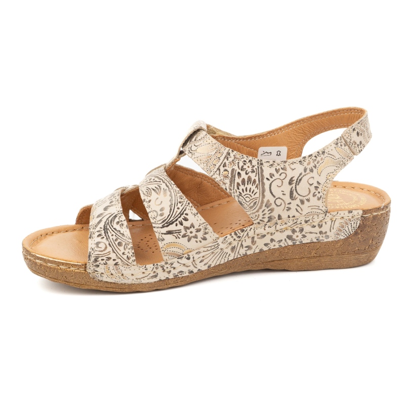 Olivier Sandalias de mujer con velcro, modelo 0853, color marrón con motivo floral. 1