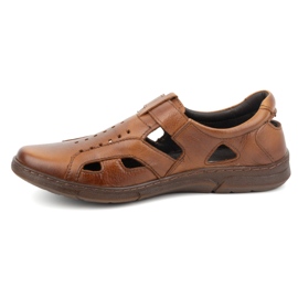 Olivier Zapatos de hombre de piel, ventilados y sin cordones con velcro, 312KZ, marrón 1