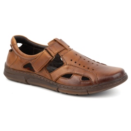 Olivier Zapatos de hombre de piel, ventilados y sin cordones con velcro, 312KZ, marrón 2