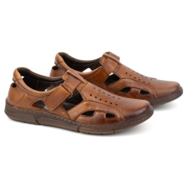 Olivier Zapatos de hombre de piel, ventilados y sin cordones con velcro, 312KZ, marrón 3