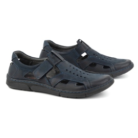 Olivier Zapatos de hombre de piel, ventilados y sin cordones con velcro 312KZ, azul marino 2