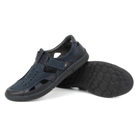 Olivier Zapatos de hombre de piel, ventilados y sin cordones con velcro 312KZ, azul marino 3