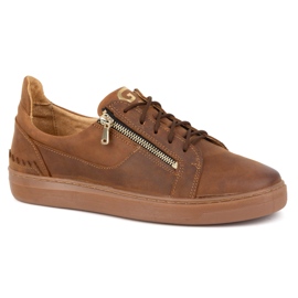 Zapatos casual de hombre fabricados en piel natural POLBUT 2125 marrón camel 2