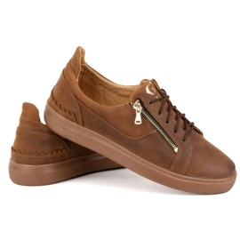 Zapatos casual de hombre fabricados en piel natural POLBUT 2125 marrón camel 5