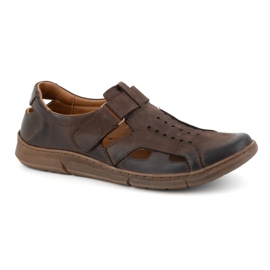 Olivier Zapatos de hombre de piel, ventilados y sin cordones con velcro, 312KZ, marrón oscuro 1