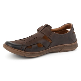 Olivier Zapatos de hombre de piel, ventilados y sin cordones con velcro, 312KZ, marrón oscuro 2