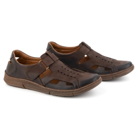 Olivier Zapatos de hombre de piel, ventilados y sin cordones con velcro, 312KZ, marrón oscuro 3