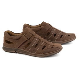 KOMODO Zapatos de hombre, piel, zapatos ventilados con velcro 931K, marrón 3