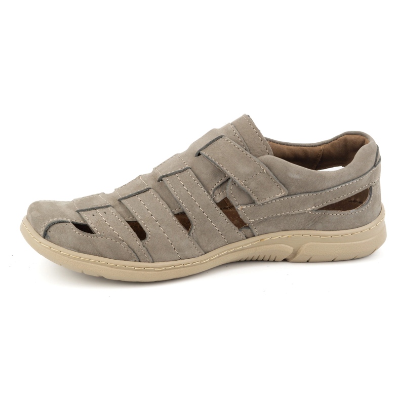 KOMODO Zapatos de hombre, piel, zapatos ventilados con velcro 931K, oliva verde 1