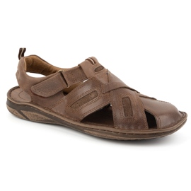 KOMODO Sandalias hombre piel con velcro 523K, marrón 2