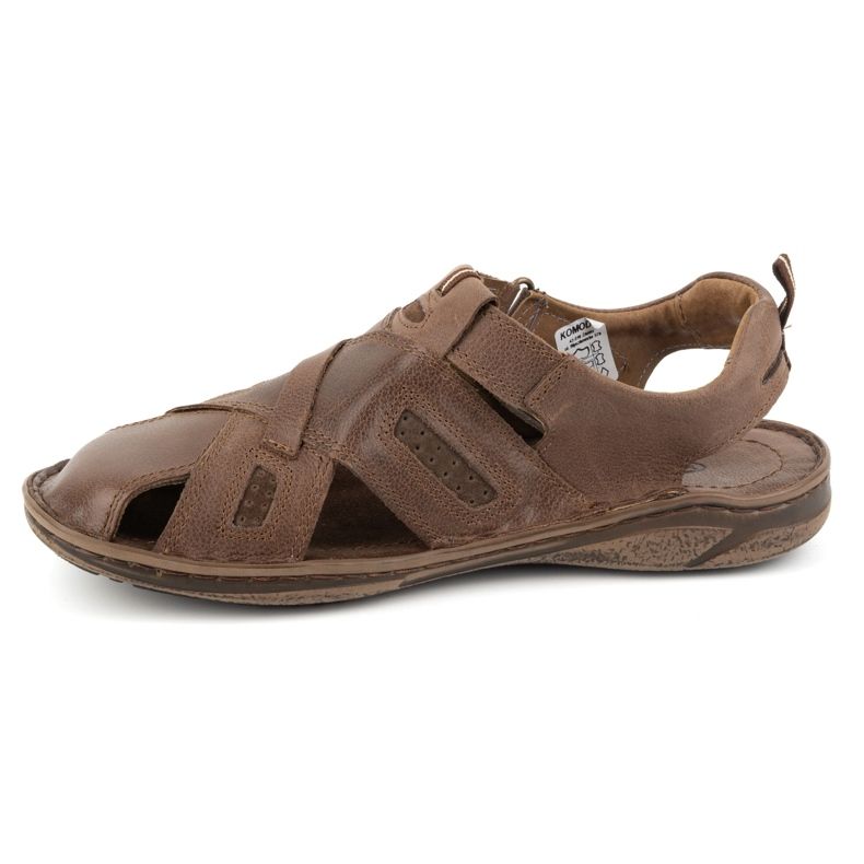KOMODO Sandalias hombre piel con velcro 523K, marrón 1