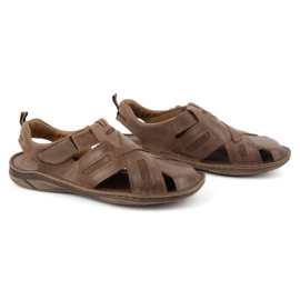 KOMODO Sandalias hombre piel con velcro 523K, marrón 3