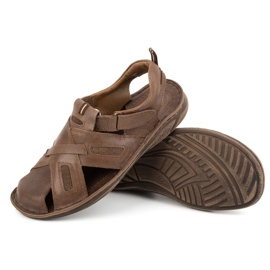KOMODO Sandalias hombre piel con velcro 523K, marrón 4
