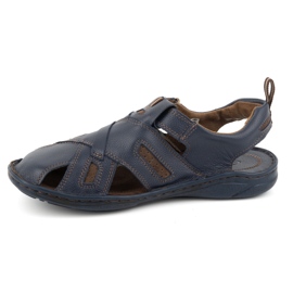 KOMODO Sandalias hombre piel con velcro 523K, azul marino 1
