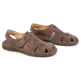 Olivier Sandalias clásicas hombre piel con velcro 0051 marrón 3