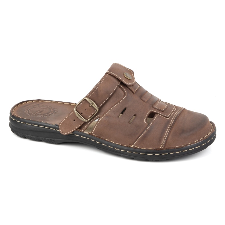 Olivier Chanclas clásicas de hombre de piel con tira en el talón 0045 marrón 1