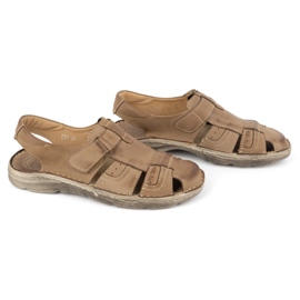 Olivier Sandalias clásicas hombre piel con velcro 0051 oliva marrón 3