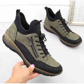 Zapatos cómodos de mujer, zapatillas verdes Rieker N32G3-54 1