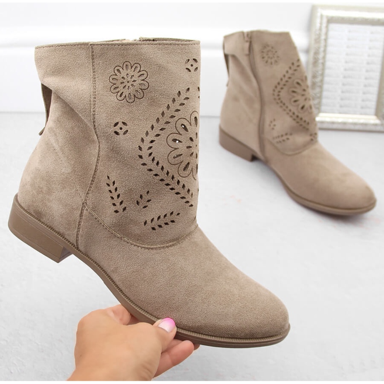 Botas mujer ante calado beige Jezzi MAM65-106 1