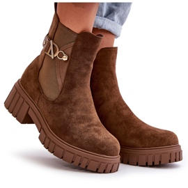 Seastar Botines De Mujer Eco Ante Marrón Aislados Con Detalle Dorado Bervena 9