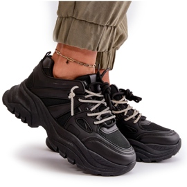 Zapatillas de mujer Relissa negras con suela maciza y cordones decorativos negro 10