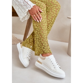 Zapatillas Deportivas de Mujer con Plataforma Baja en Piel Ecológica, Blanco y Beige, Nevelena 8