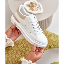 Zapatillas Deportivas de Mujer con Plataforma Baja en Piel Ecológica, Blanco y Beige, Nevelena 9