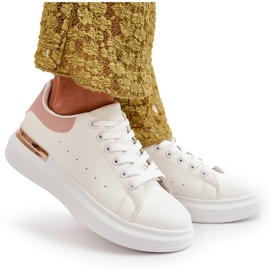 Zapatillas bajas de mujer con plataforma en ecopiel, blanco y rosa, Nevelena 10