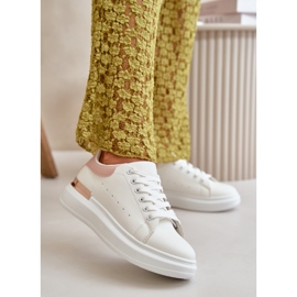 Zapatillas bajas de mujer con plataforma en ecopiel, blanco y rosa, Nevelena 2
