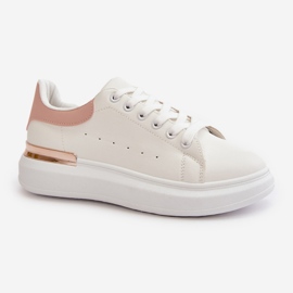 Zapatillas bajas de mujer con plataforma en ecopiel, blanco y rosa, Nevelena 4