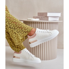 Zapatillas bajas de mujer con plataforma en ecopiel, blanco y rosa, Nevelena 7