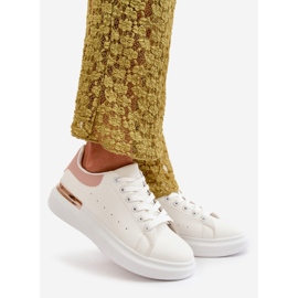 Zapatillas bajas de mujer con plataforma en ecopiel, blanco y rosa, Nevelena 1