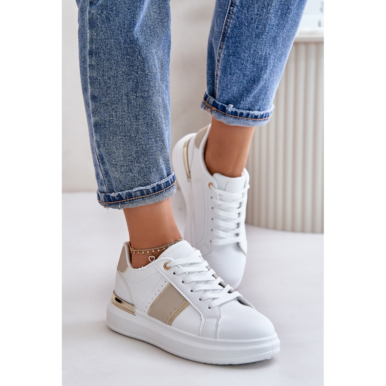 Zapatillas Deportivas De Mujer De Moda Con Plataforma Fabricadas En Piel Ecológica, Beige Nevisase blanco 1