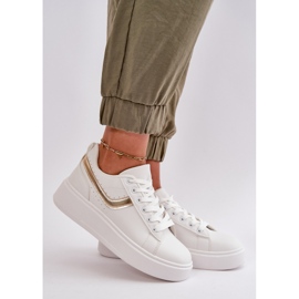 Deportivas de Mujer con Plataforma en Piel Ecológica, Blanco y Dorado Brennessa 2